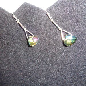 MODERN AB Aurora Borealis CRYSTAL Silvertone Dangle DROP EARRINGS